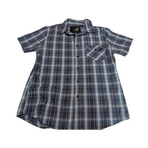Blue Crown Shirt Mens Medium Blue Plaid Short Sleeve Button Down Casual Skater